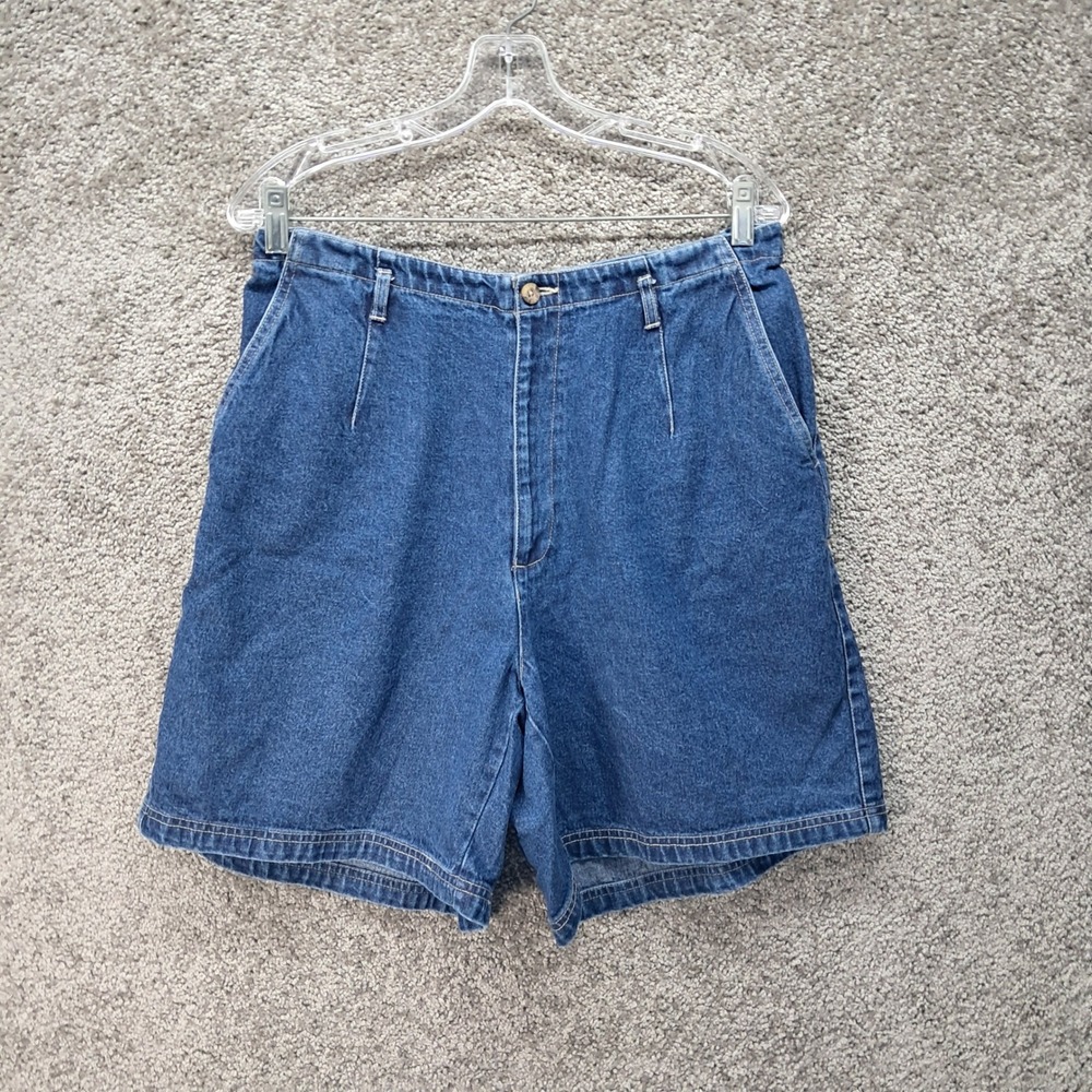 St Johns Bay Vintage High Waisted Pleated Denim Shorts Blue 16W WPL 11935
